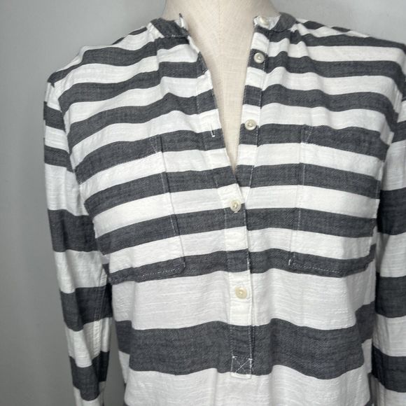 Merona Striped Tunic Top 100% Cotton Dark Gray & White Medium - Picture 6 of 11